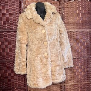 Vintage Style Tan Faux Fur Coat